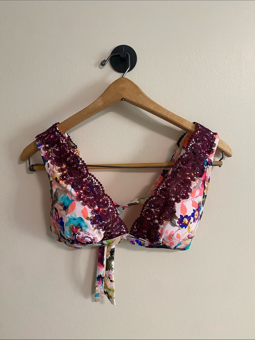 Time and Tru Coral Swim Top with Floral Edge